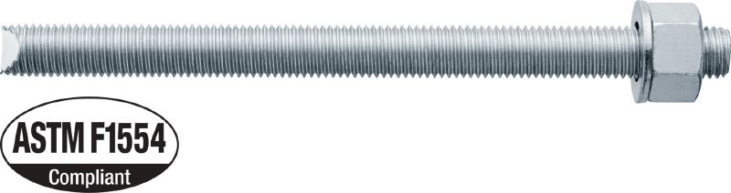 HAS-E-55 Ankraj rotu Enjeksiyonlu kimyasal dübel kapsülleri için yüksek performanslı ankraj rotu (karbon çeliği, ASTM F1554 55 kalite, çinko kaplama)