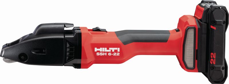 SSH 6-22 Akülü metal makasları Ürünle birlikte verilen Hilti SSH CS bıçaklarıyla birlikte 2,5 mm│12 Gauge'a kadar kalınlıkta çelik sac ve profillerde hızlı kesim için akülü çift kesim makası (Nuron akü platformu)